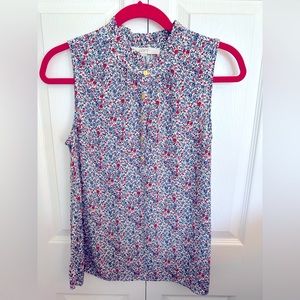 LOFT Floral Ruffle Neck Mixed Media Shell